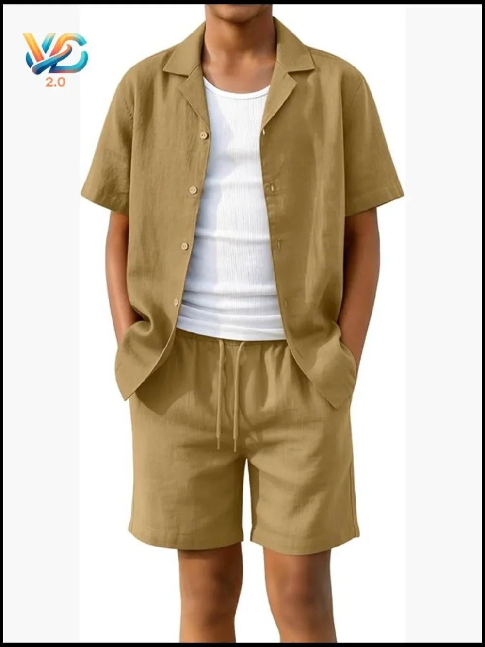 Boys Linen Short Sleeve Tee & Shorts Set 5-14 Summer Beach Outfit